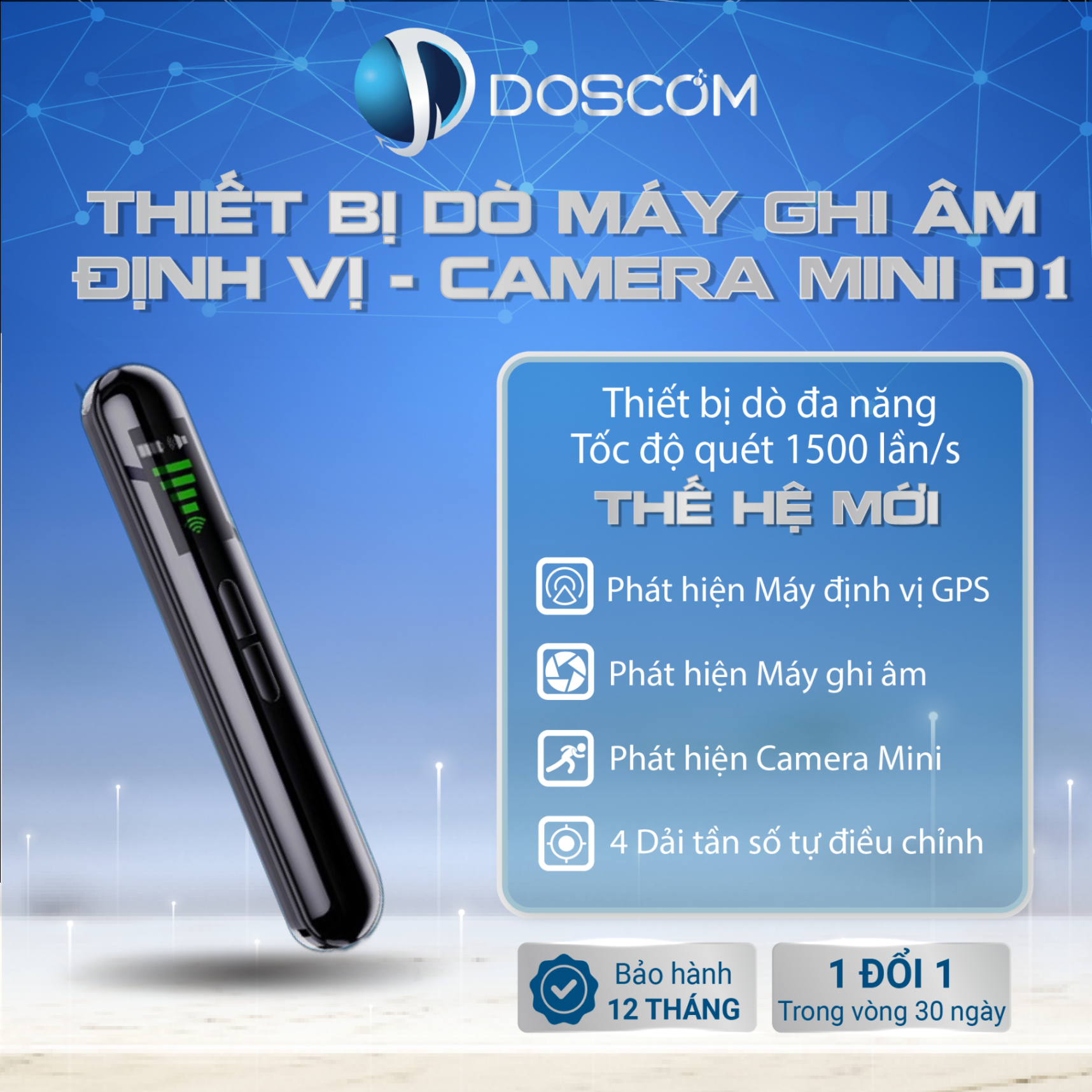 D1 Doscom – Thiết bị dò máy nghe định vị rệp camera ẩn