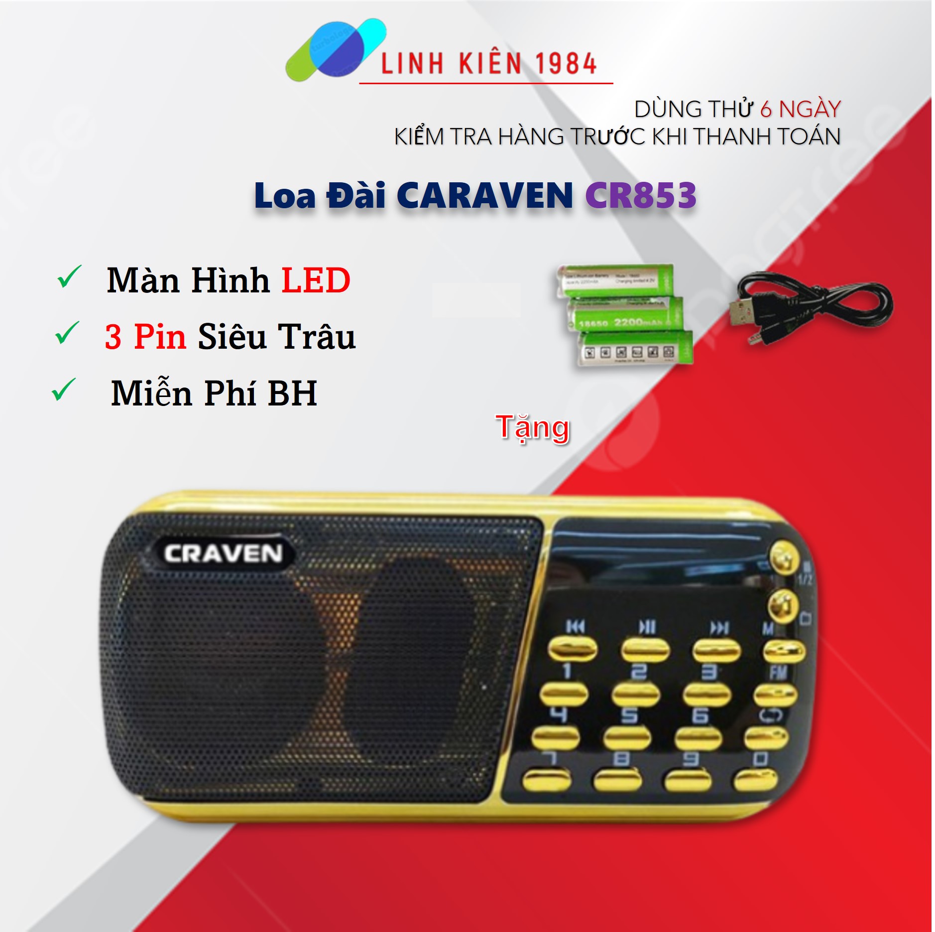 Loa Đài CravenBKK Nghe Thẻ Nhớ USB FM Máy Nghe Nhạc Mini Tắm Ngôn Ngữ Caraven Pin Siêu Trâu