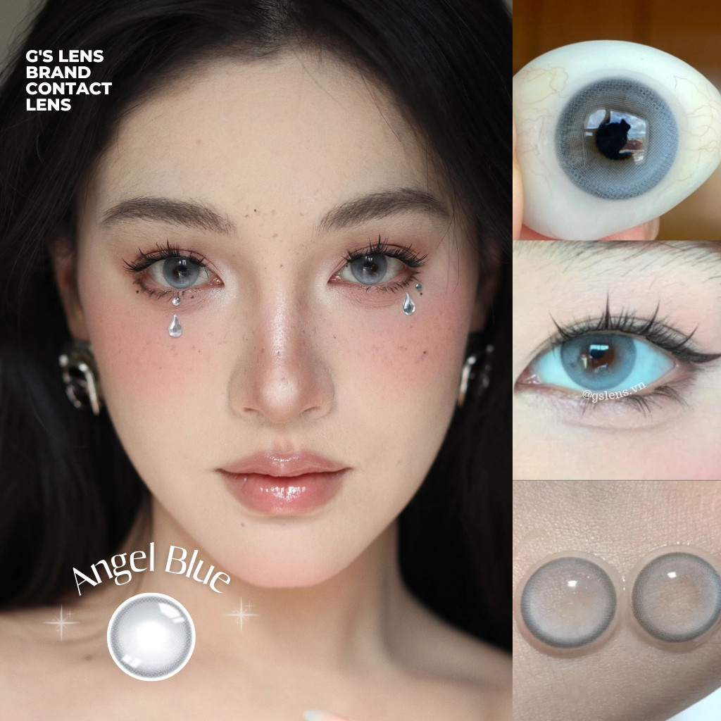 Lens Mắt Kính Áp Tròng Xanh Thiên Thần ANGEL BLUE Giãn Ít S 14.2mm Có 0 Đến 8 Độ Cận (LENS NỘI ĐỊA T