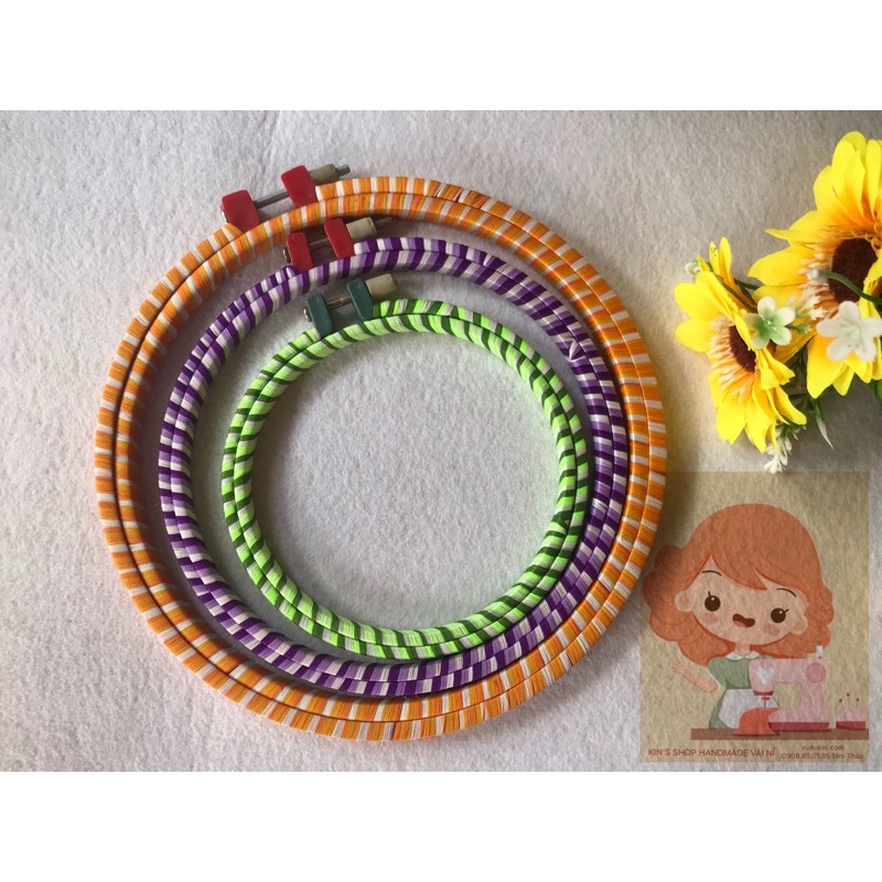 Khung Thêu Bàn Căng Thêu nhựa quấn len ĐK 12cm/15cm/20cm/23cm/27cm/30cm truyền thống không làm xước vải thêu dễ dàng
