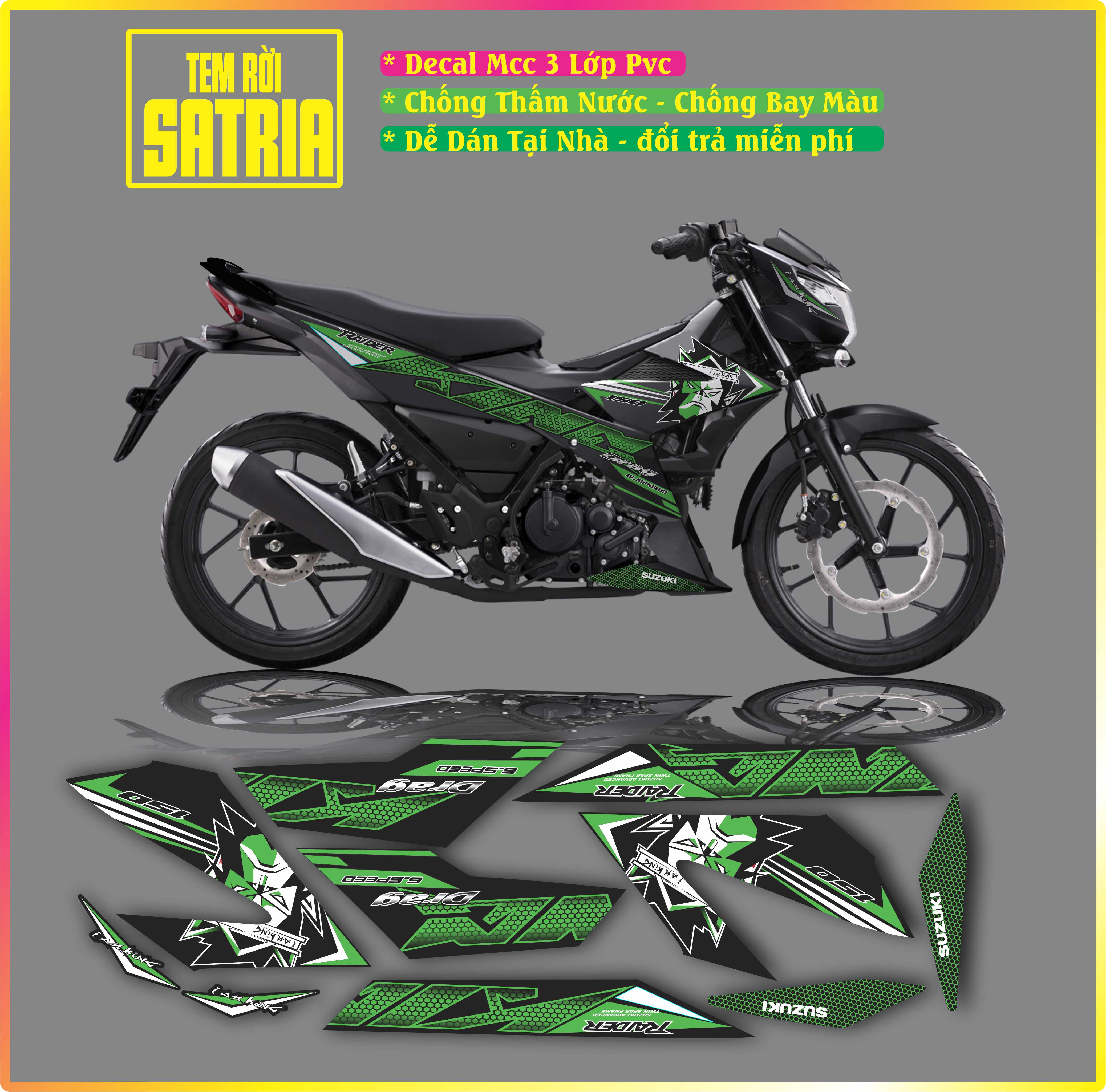 Tem Rời Xe raider satria FI Tem Chế Satria Raider Mẫu Kingdrag Đỏ đen Đủ màu