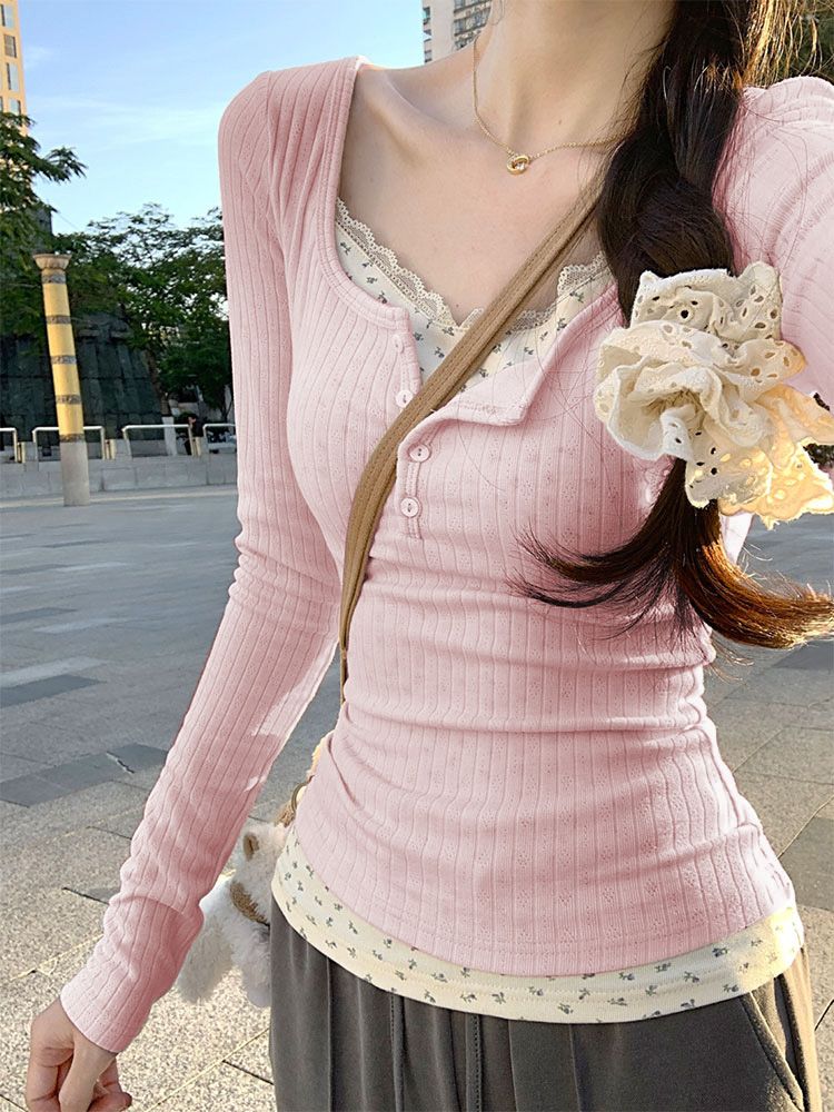 [Zestiva] Hàn Quốc áo thun tay dài áo thun ôm body nữ áo thun trơn basic Cổ Tròn gợi cảm