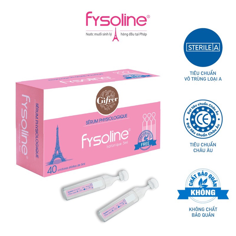 Fysoline - Nước muối sinh lý Pháp - Vệ sinh mắt mũi miệng cho bé - Hộp 40 ống x 5ml