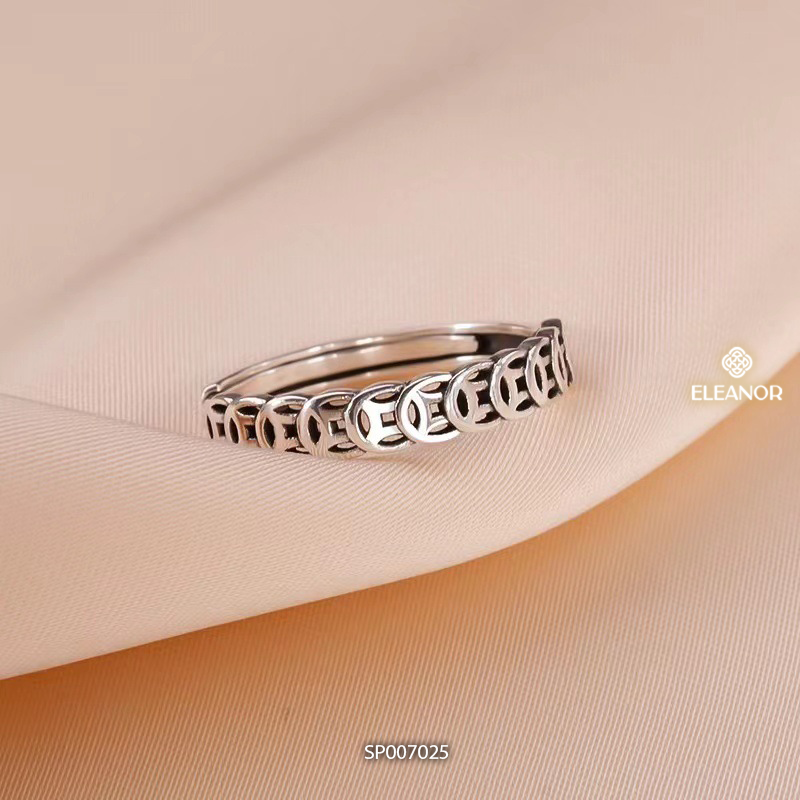 Nhẫn bạc nữ hở Eleanor Accessories nhẫn thiết kế hình kim tiền phụ kiện trang sức 7025