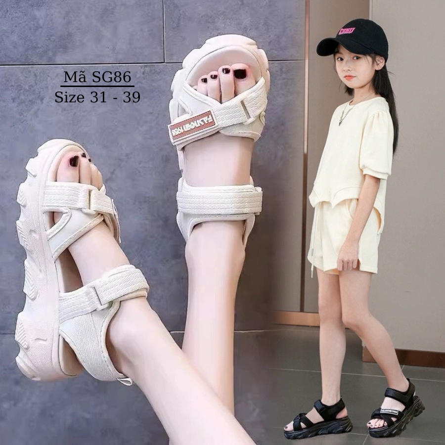 Dép quai hậu bé gái đi học quai chéo độn đế 3.5 phân êm nhẹ thời trang đi học đi biển mùa hè trẻ em 