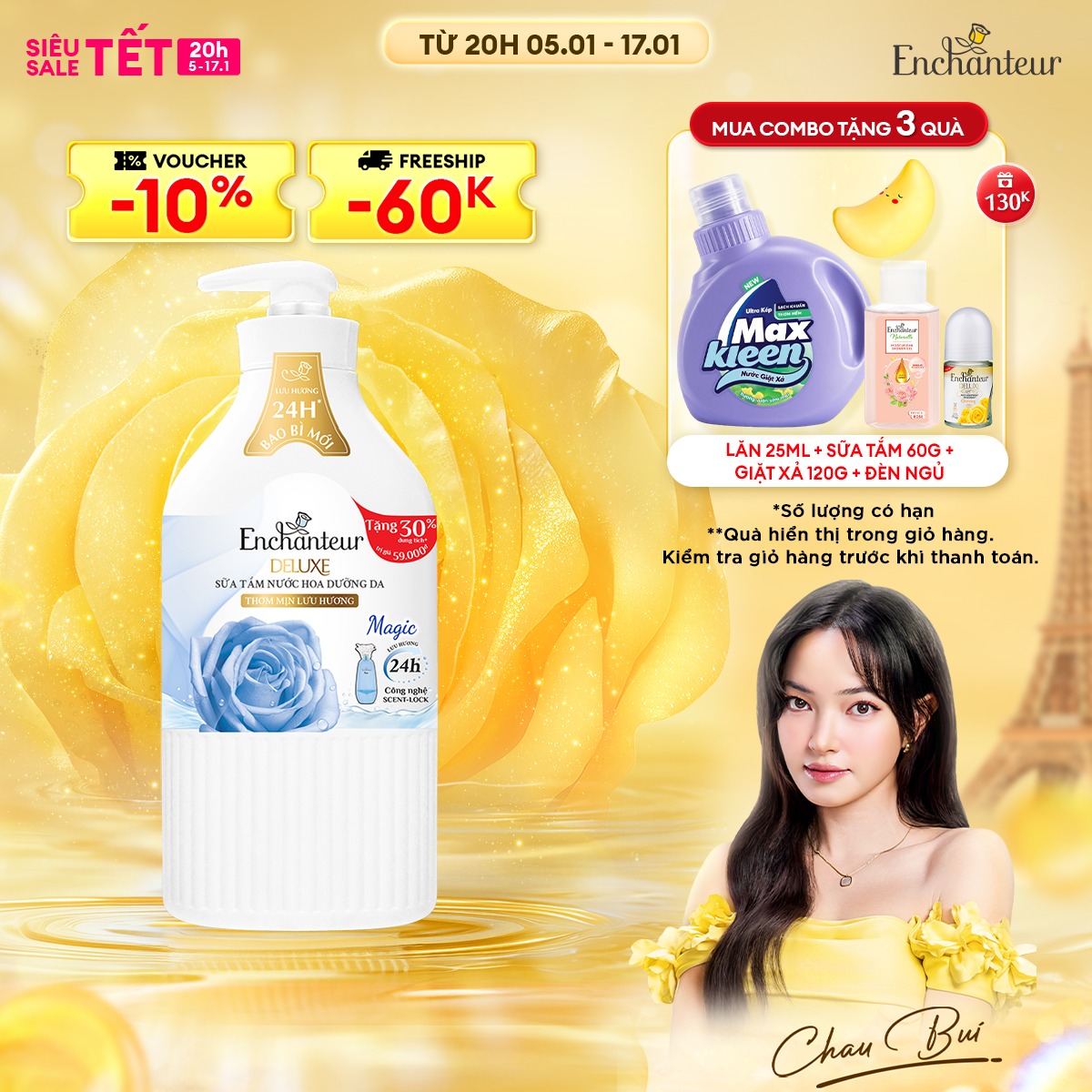 Combo 3 Sữa tắm hương nước hoa Enchanteur Magic 650gr/Chai