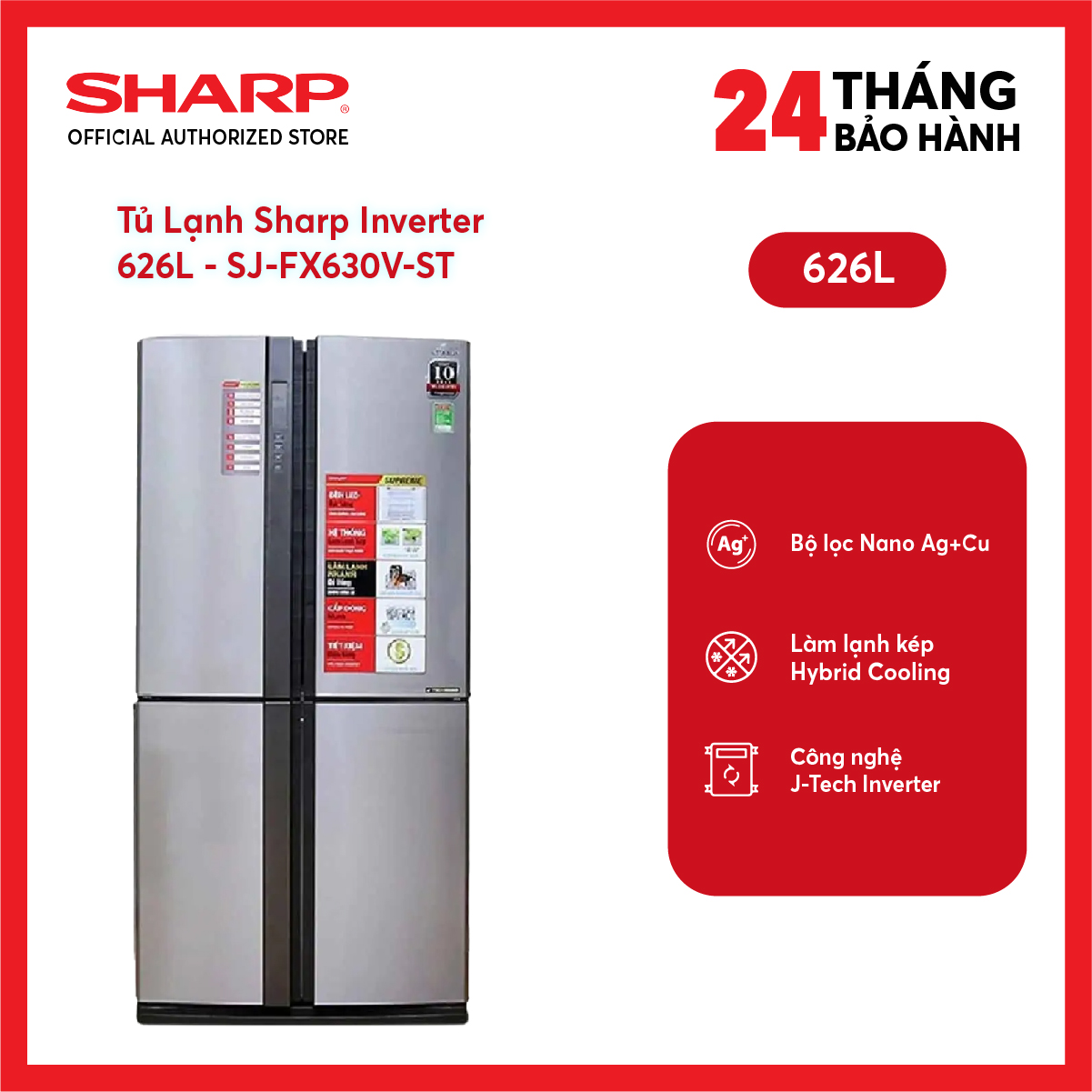 [FreeSHIP COD + Lắp Hà Nội] Tủ Lạnh Sharp Inverter 626 Lít SJ-FX630V-ST