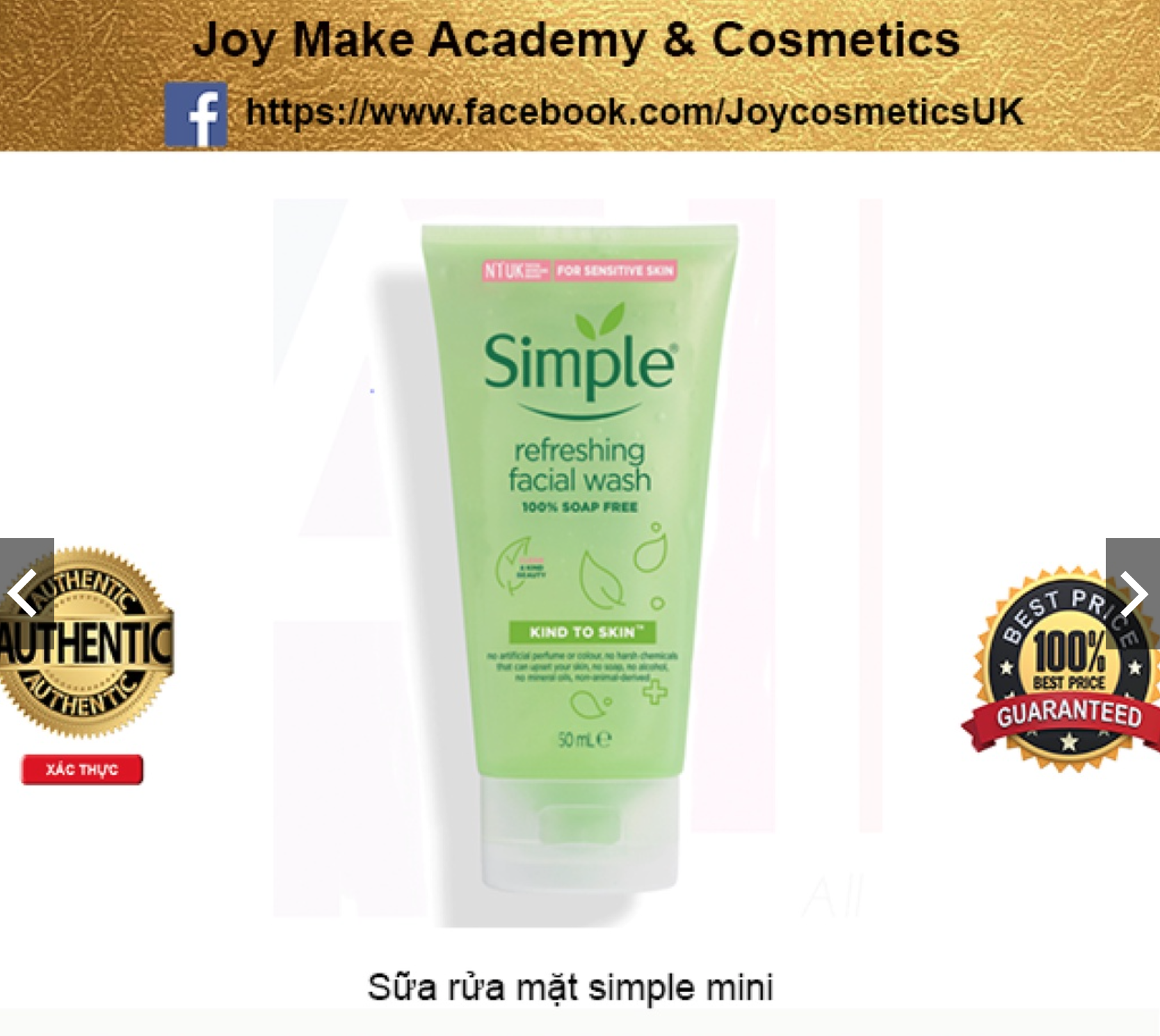 ?Gel Rửa Mặt Simple Kind To Skin Refreshing Facial Wash Size Mini 50Ml (Bill Uk)