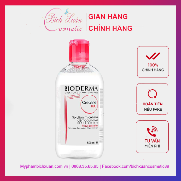 Nước Tẩy Trang Bioderma - Crealine H2O: Dành Cho Da Thường Da Khô Và Da Nhạy Cảm ( Chai Màu Hồng) 500Ml