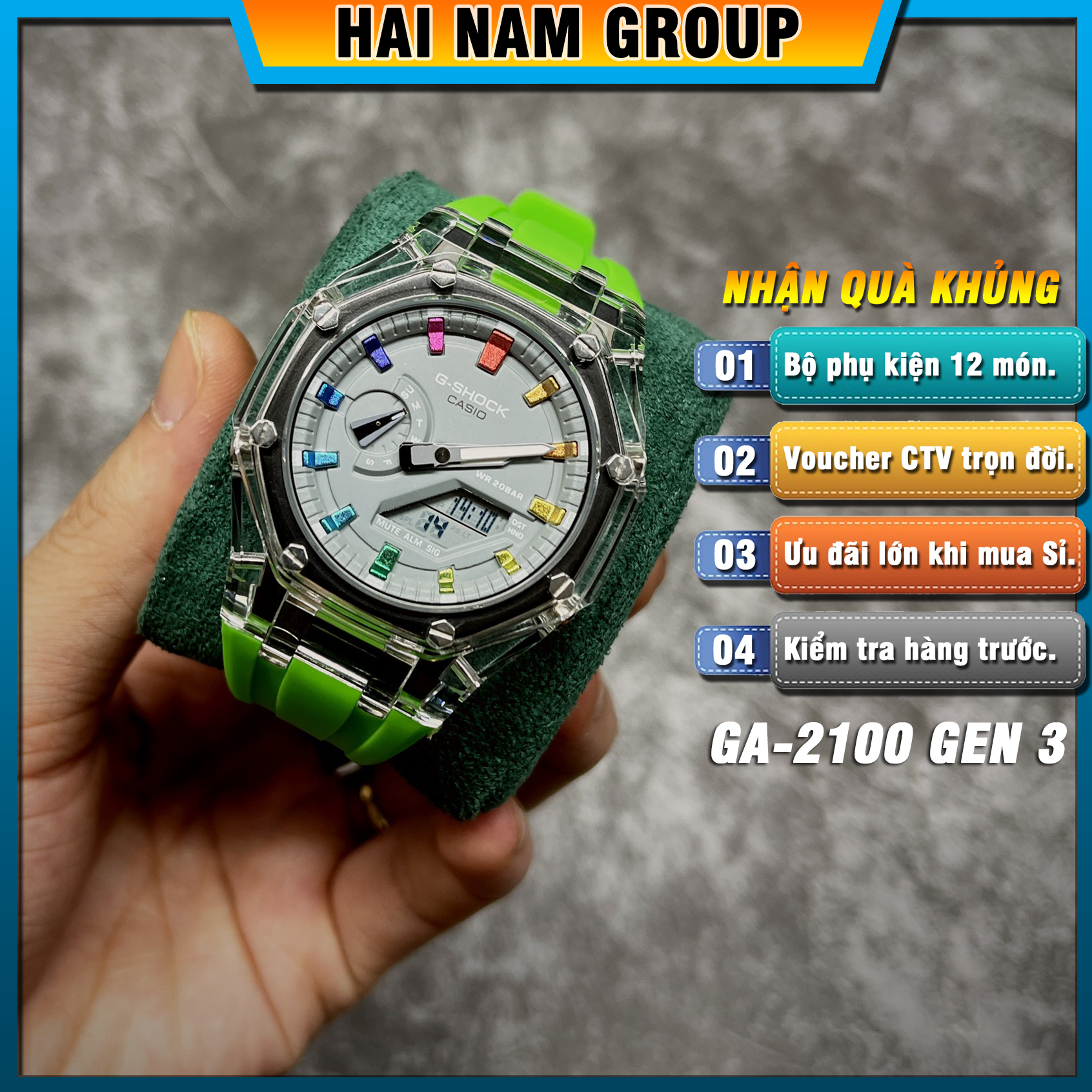 Đồng hồ nam G-SHOCK GA-2100-1A Custom Ap Gen 3 HNG3016 Dây vỏ nhựa - Full chức năng - Đầy đủ phụ kiện