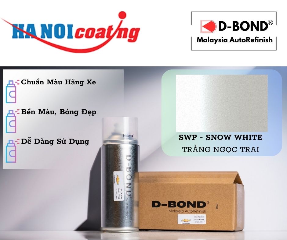 Sơn Xịt Xóa Vết Xước Ô TÔ KIA CERATO Màu TRẮNG NGỌC TRAI Code SWP - SNOW WHITE Chính Hãng D-BOND Chí