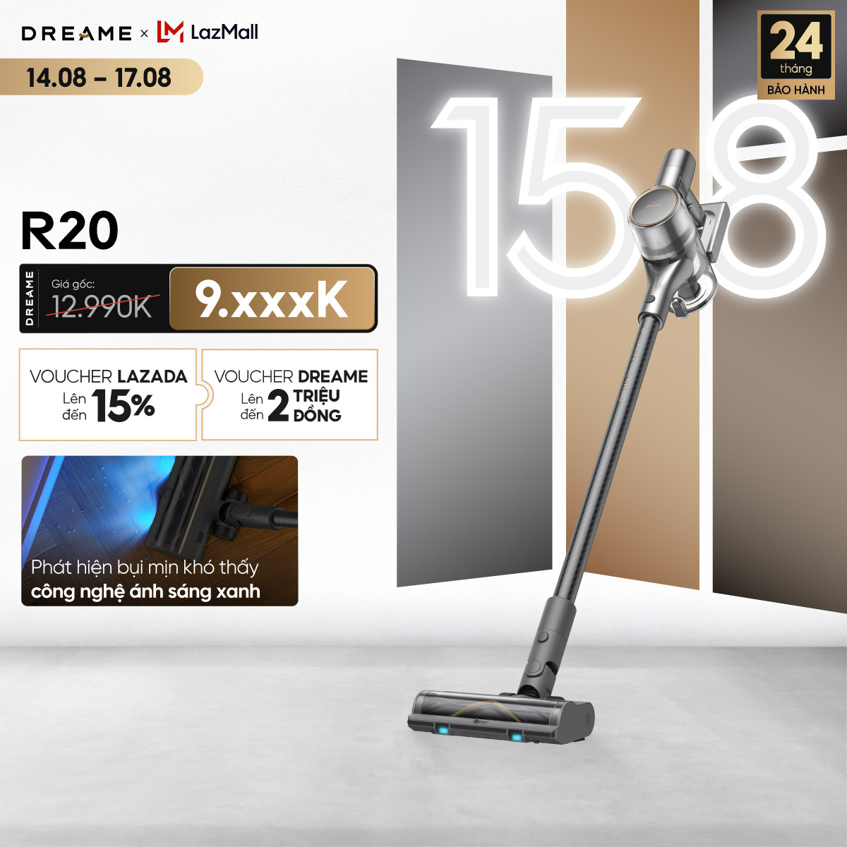 Máy hút bụi cầm tay không dây Dreame R20 - Trắng, 350x350x90mm, Dung lượng 0.6L