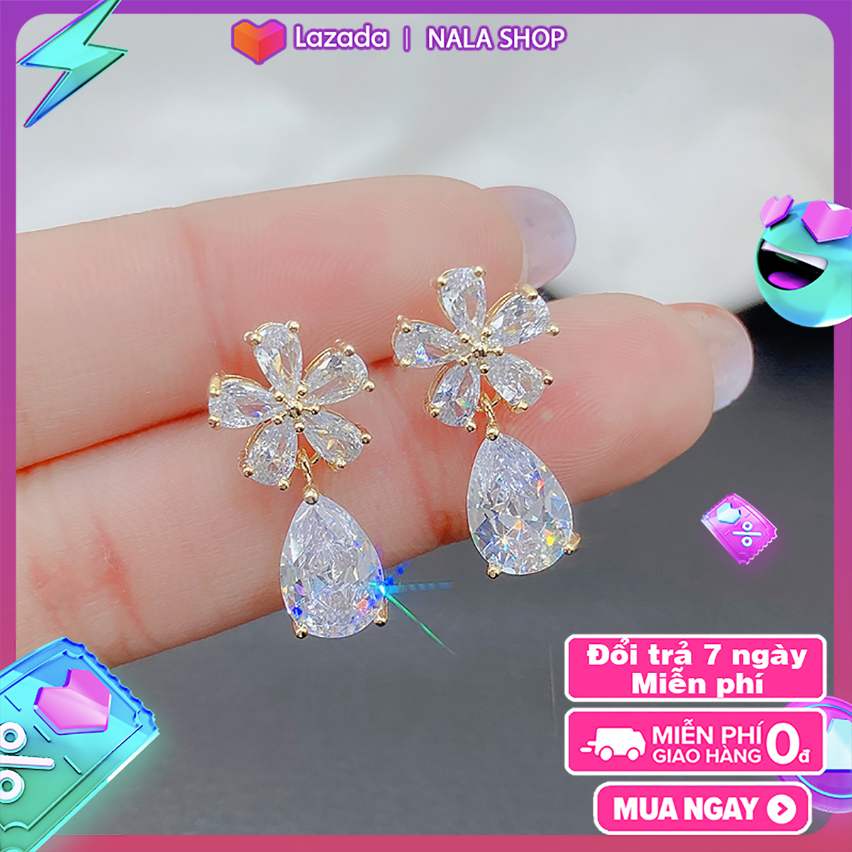 Bông tai hoa đính đá đi đám cưới đi biển - bong tay nữ đẹp bông tai vàng dài nữ khuyên tai nữ học si