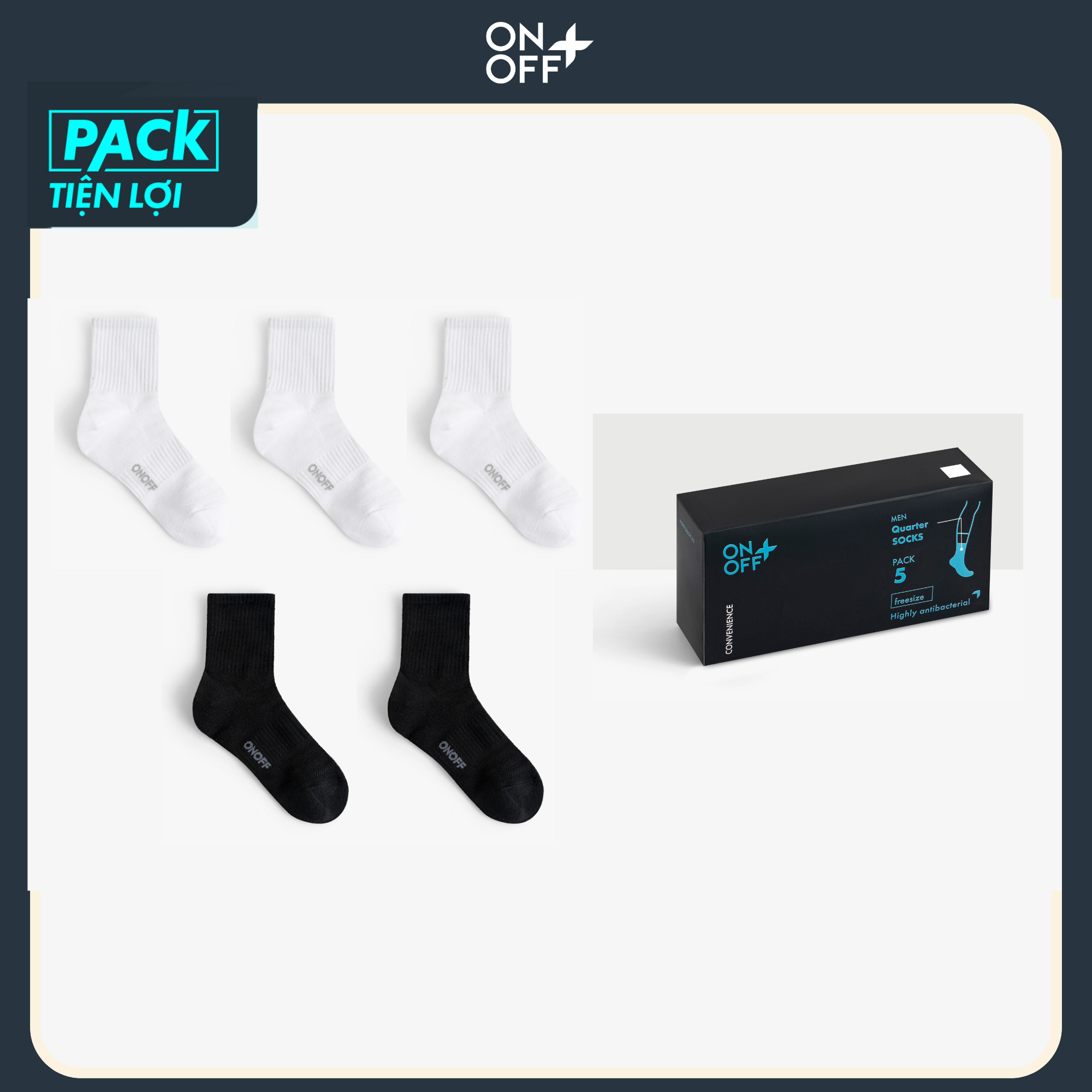 [Combo 5] hộp 5 đôi tất vớ nam cotton cổ trung ONOFF Bacis kháng khuẩn khử mùi - 18AQ24A212