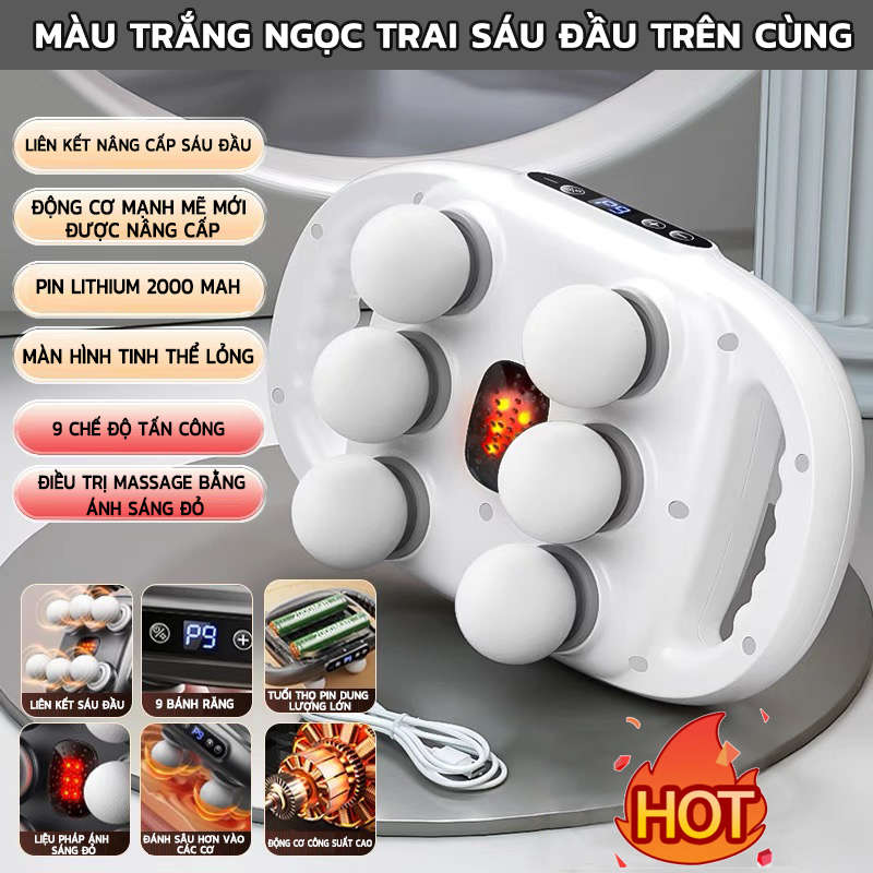 Súng Massage 6 Đầu Tần Số Cao Thư Giãn Cơ DELADEP Máy Mát Xa Diện Tích Lớn Rung Cơ Tần Số Ca