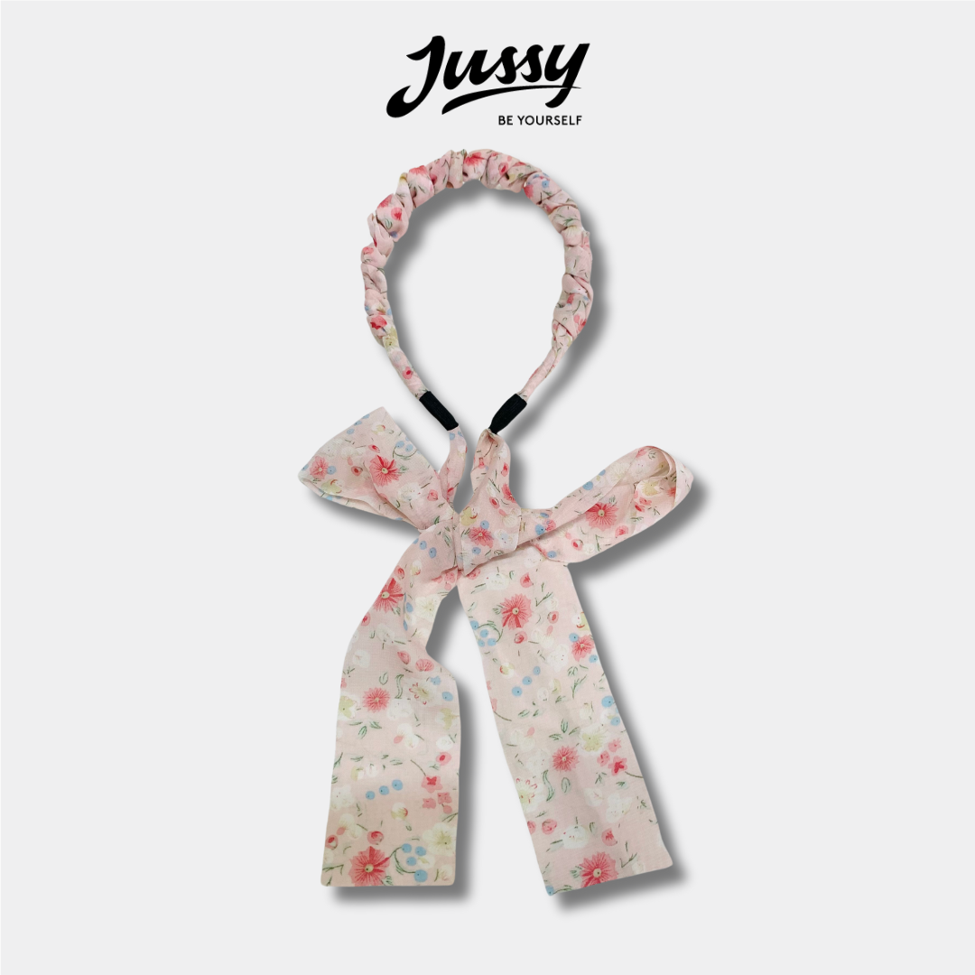 Băng Đô Cài Tóc 2In1 Kèm Khăn Lụa Dài Buộc Tóc Đa Năng JBD07 Jussy Official Bờm Tóc Vải Lụa Mềm Họa 