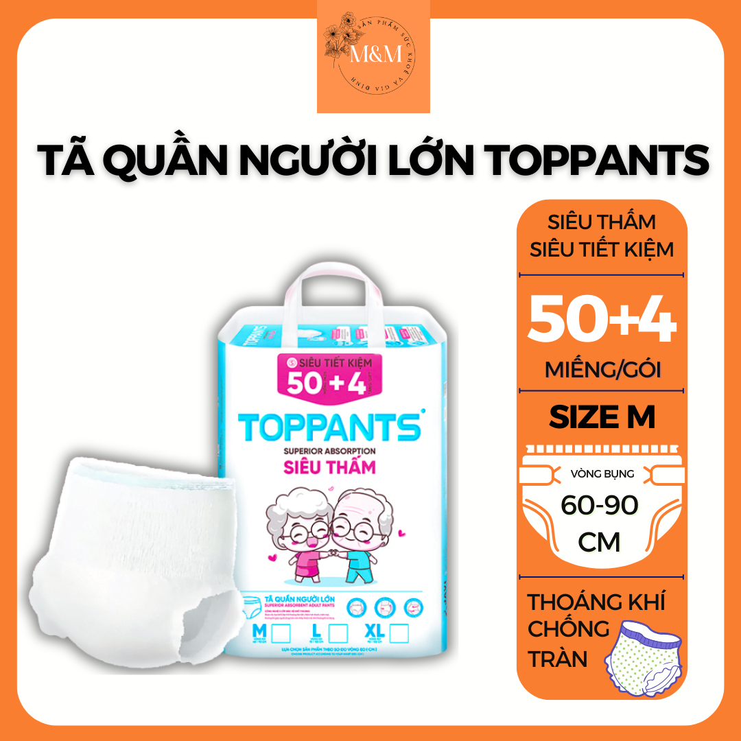 [CỘNG 4 MIẾNG] Tã Quần TOPPANTS Siêu Mỏng Bỉm quần Người Già Kháng Khuẩn Size M/L/XL 54 MIẾNG/GÓI