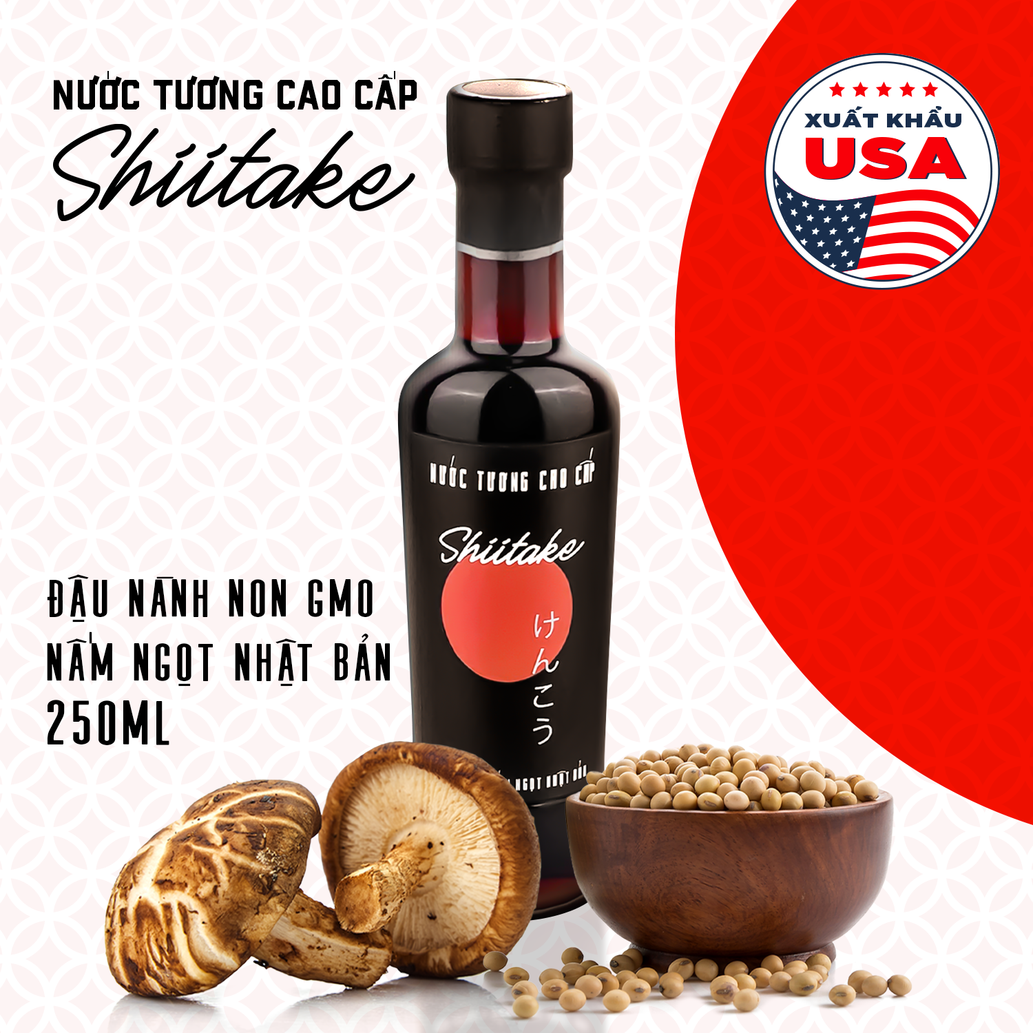 [Chai thủy tinh - 250ml] Nước tương cao cấp Shiitake có thành phần chính từ đậu nành và nấm ngọt Shi