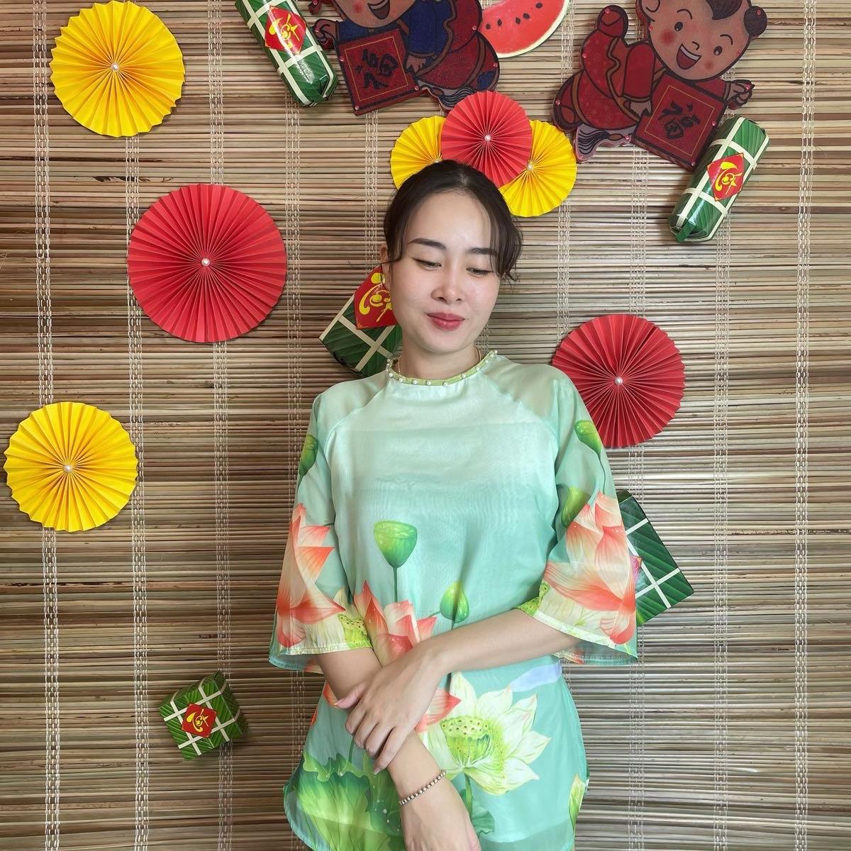 Bộ Pháp Phục Đi Lễ Chùa Chất Vải Voan Tơ 2 Lớp Mềm Mịn Hoạ Tiết Hoa Sen DL020