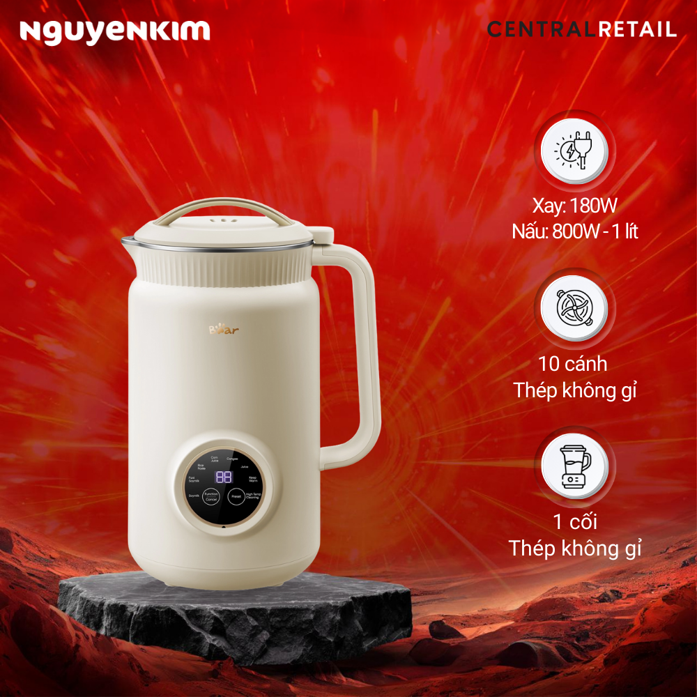 Máy làm sữa hạt Bear DJJ-D06W5 1L, Dung tích lớn, Chức năng đa dạng, Màu kem sang trọng