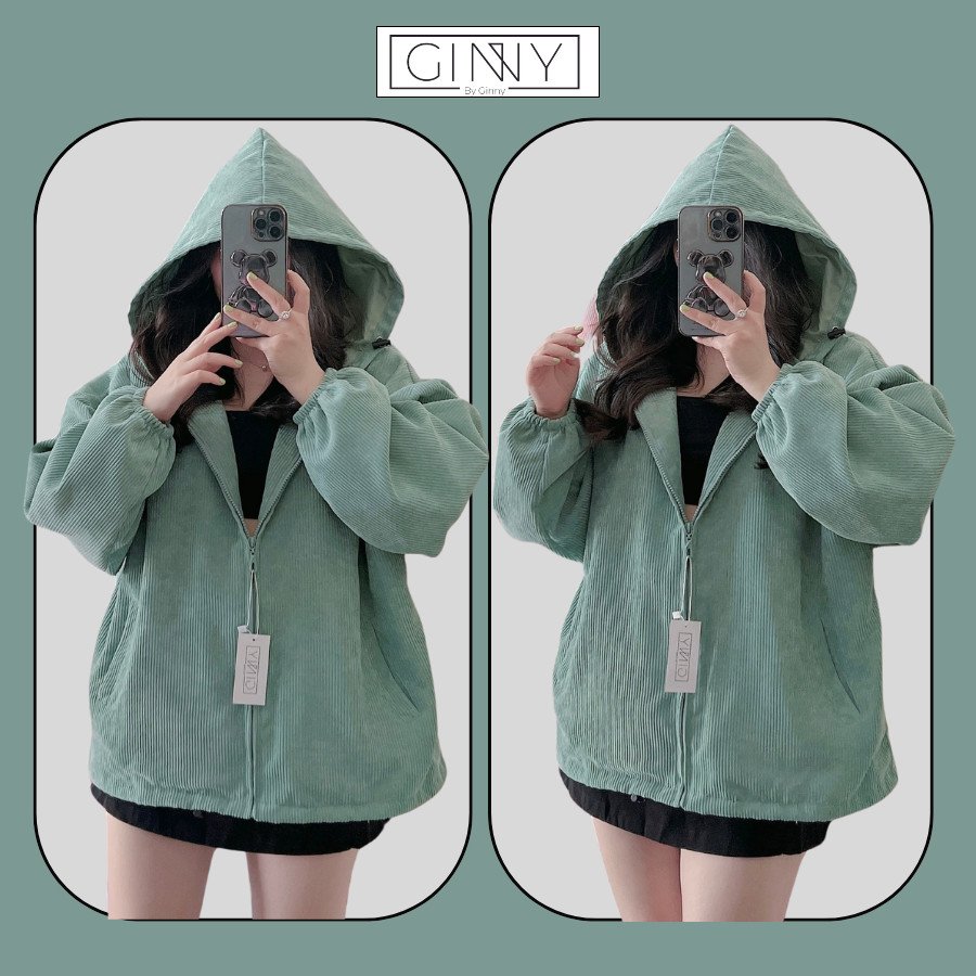 Áo Khoác Nhung Tăm Ulzzang 2 Lớp | Có Mũ | Form Rộng | GinHouse shop