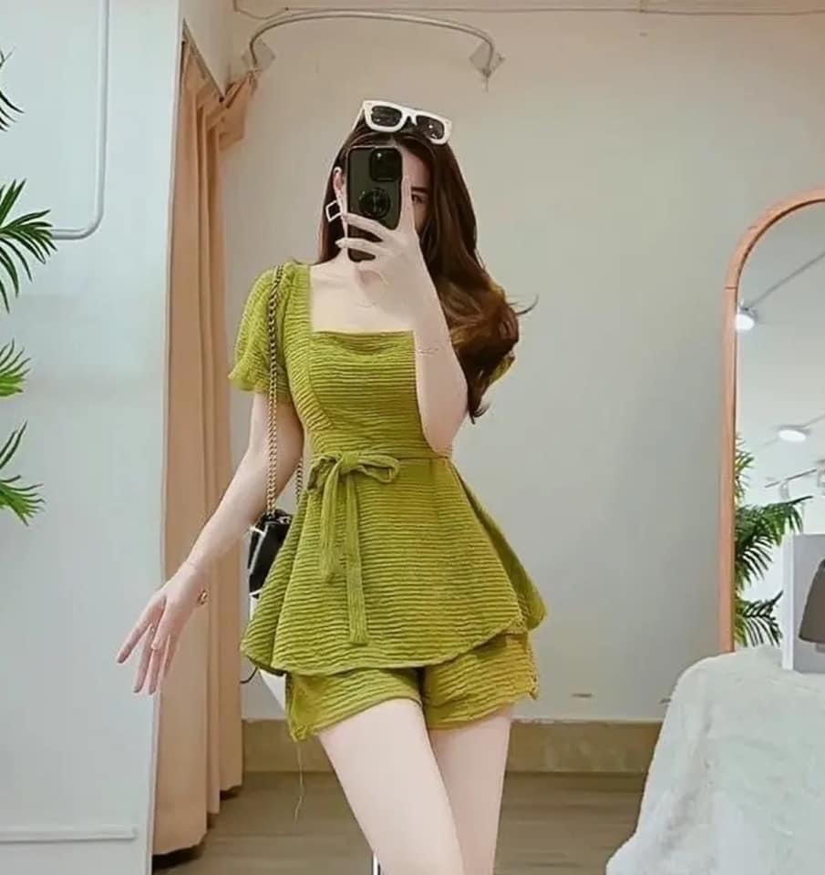 Set thời trang nữ hottrend bigsize 50-100kg  set cổ vuông cột eo thun nhật co giãn  tôn dáng