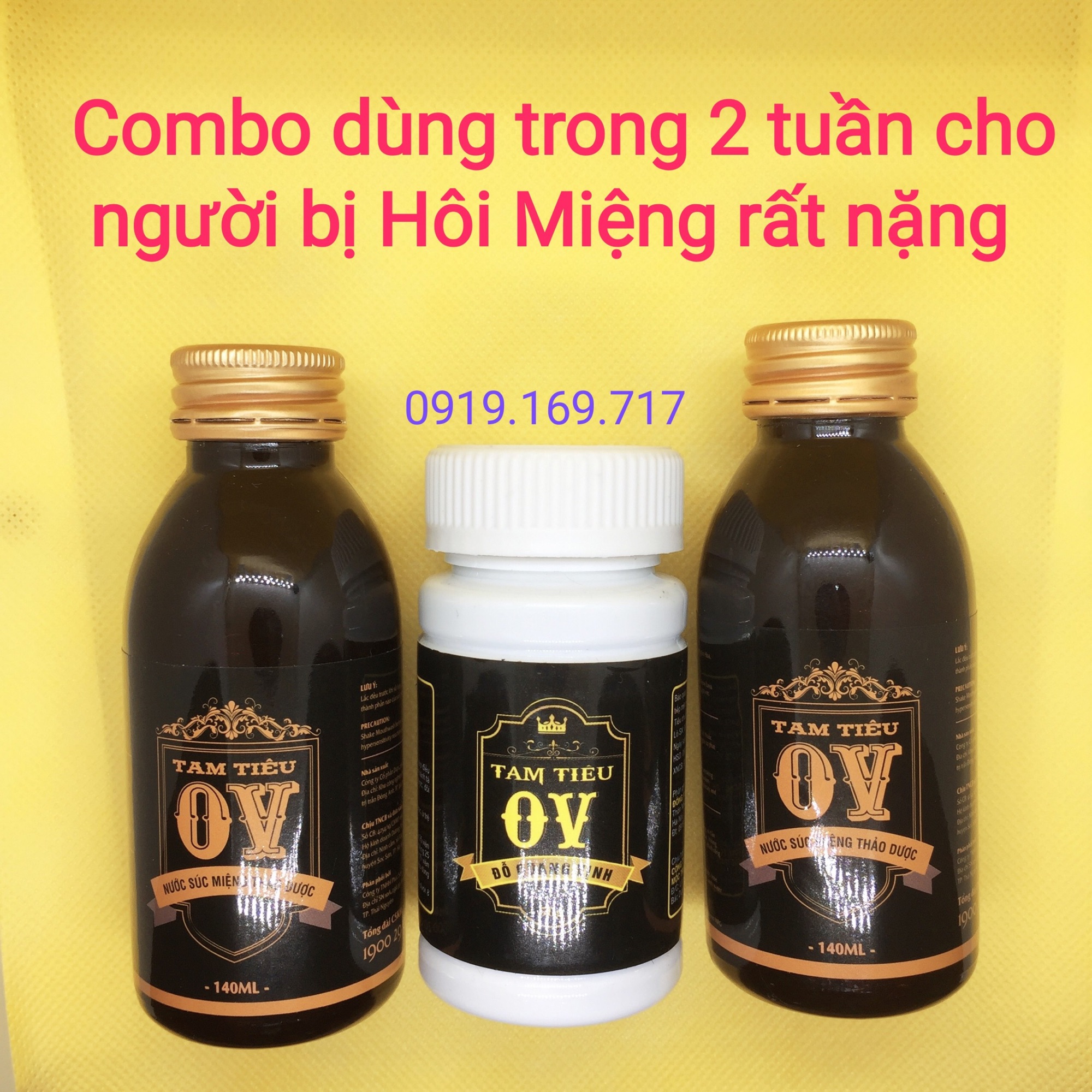 Tri Hôi Miệng OV Tam Tiêu ❤️Liệu Trình Đặc Biệt❤️ dùng trong 2 tuần thách thức Hôi miệng nặng mấy cũng khỏi (combo 2 lọ nước + 1 lọ viên)