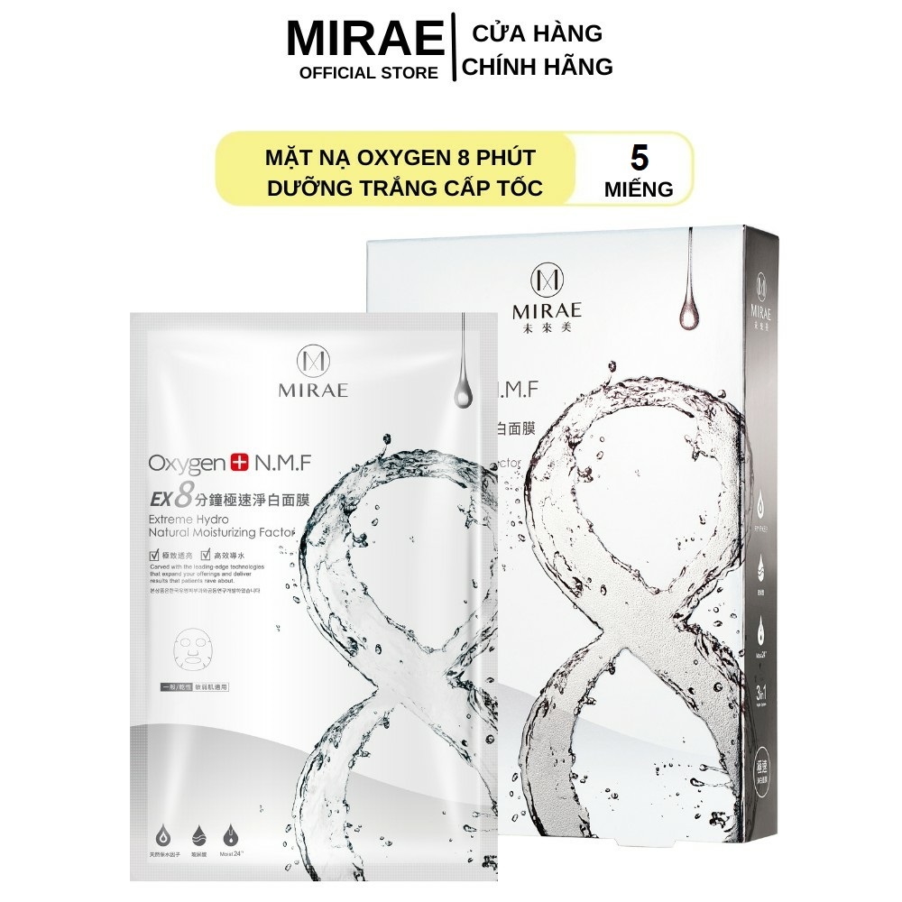 Mặt Nạ Mirae Ex8 Phút Dưỡng Trắng Cấp Tốc - Oxygen Cung Cấp Độ Ẩm Giúp Da Sáng Bóng 20G/Miếng . 5Miếng