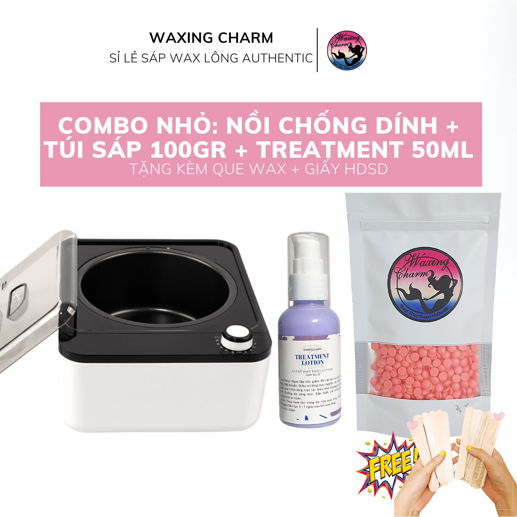 [Combo Wax Cao Cấp] Combo Nồi Chống Dính Ceramic + 100Gr Sáp Wax Lông + 50Ml Treatment + Que + Hdsd