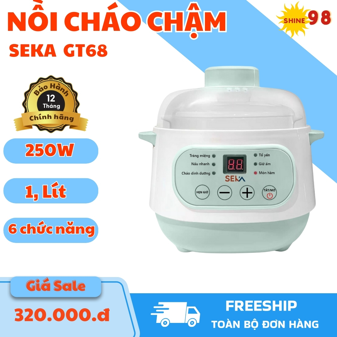 Nồi nấu cháo chậm Seka GT68 cho bé ăn dặm - Nồi hầm đa năng ninh hầm cách thủy nấu cháo cho bé ăn dặ