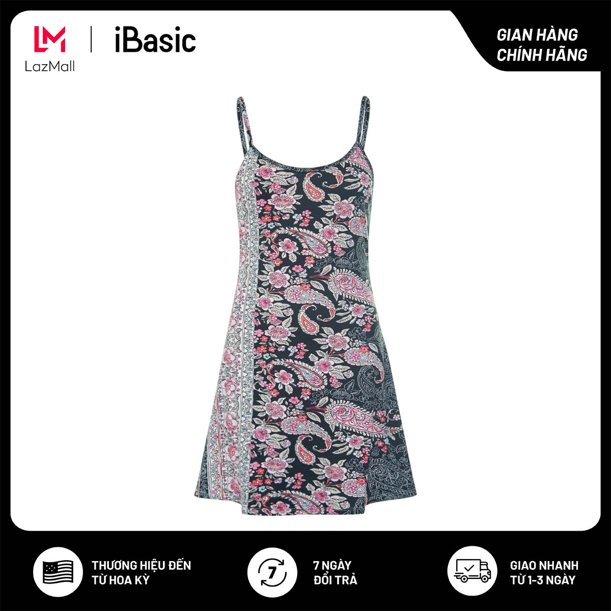 Đầm ngủ nữ iBasic thun 2 dây họa tiết hoa văn 7916-1