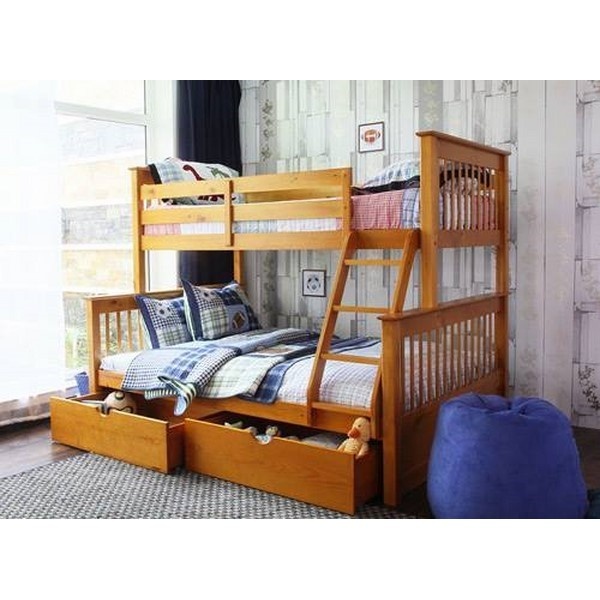 Giường 2 Tầng K.Bed 128 gỗ thông Newzeland có thể tách thành 2 giường đơn tiết kiệm không gian phòng ngủ (Vàng gỗ tự nhiên)