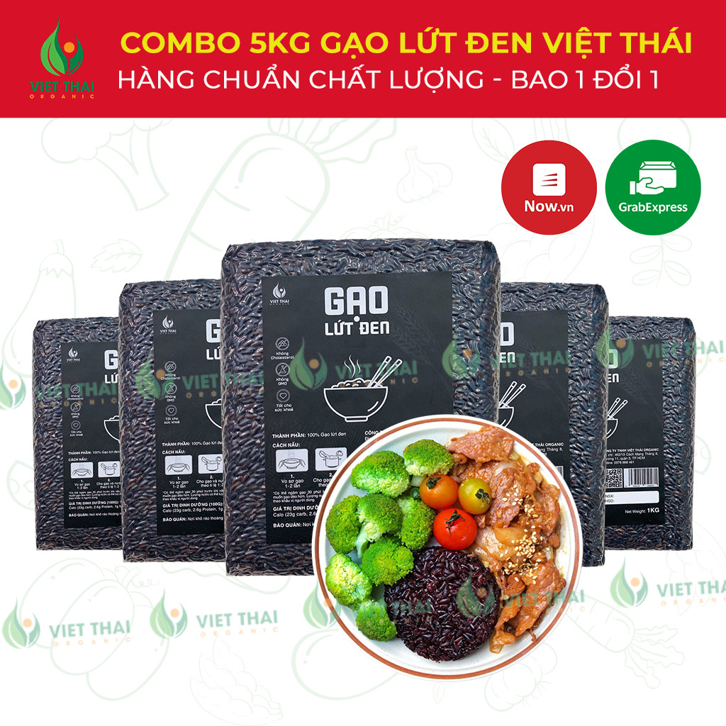 [Combo 5Kg Siêu Hời] Gạo Lứt Đen Việt Thái Organic 100% Hữu Cơ Ăn Kiêng Eat Clean Thực Dưỡng Siêu Tiết Kiệm Ngon Loại 1