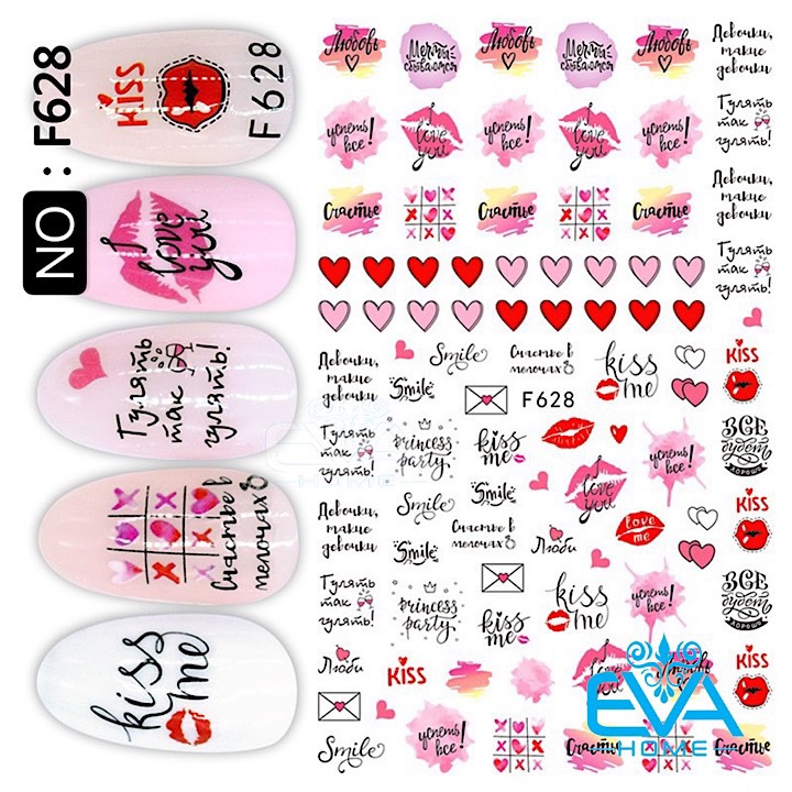 [Hcm]Miếng Dán Móng Tay 3D Nail Sticker Tráng Trí Hoạ Tiết Chủ Đề Tình Yêu F628