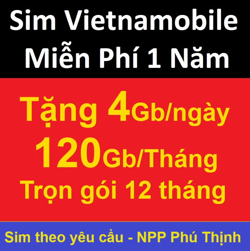 Sim data Vietnamobile 1 năm. Tặng mỗi ngày 4Gb/ngày trọn gói 1 năm Sim chưa kích hoạt