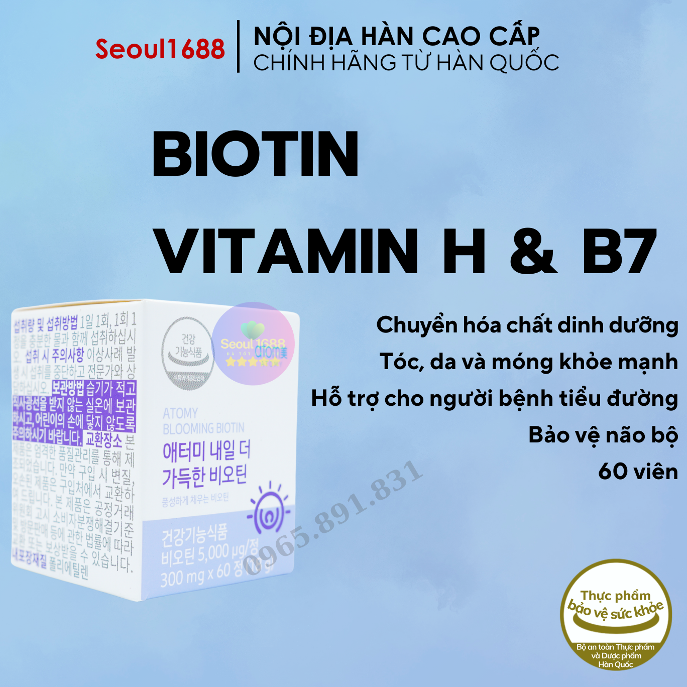 Viên uống Biotin Blooming Atomy Hàn Quốc hộp 60 viên chính hãng Hàn Quốc