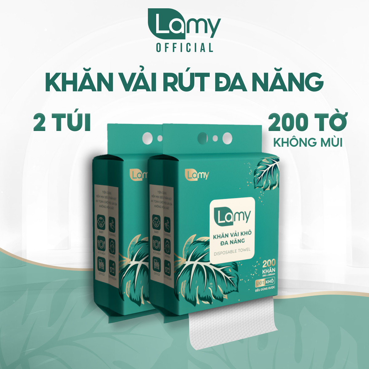 [LAMY OFFICIAL]_Thùng 4 khăn vải khô đa năng Lamy 200 tờ dạng túi rút treo tường lau mặt tẩy trang khăn lau cho bé