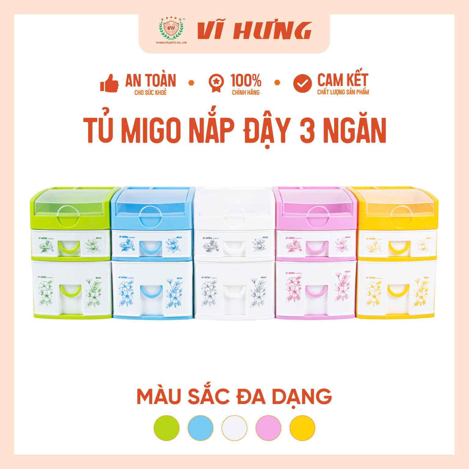 Tủ Nhựa Mini Để Bàn 3/4/5 Tầng - Hộp Tủ Nhựa Để Bàn Làm Việc - Nhựa Vĩ Hưng 9164 9165 9166