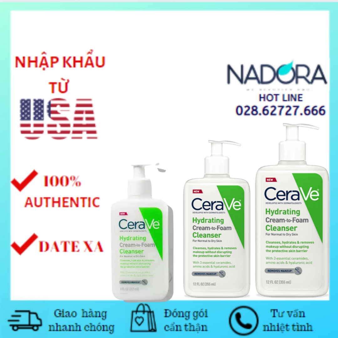 [HCM][Đủ Size] Sữa Rửa Mặt Tẩy Trang Cerave Hydrating Cream to Foam Cleanser