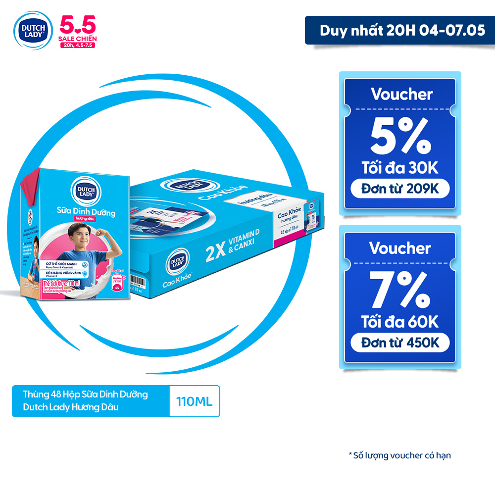 [20H 04-07/5 VOUCHER ĐẾN 1 TRIỆU] Thùng 48 Hộp Sữa Tươi Tiệt Trùng Dutch Lady Cô Gái Hà Lan Hương Dâ