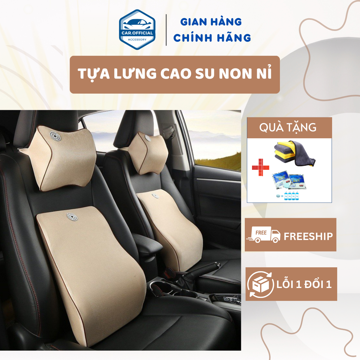 Gối Tựa Lưng - Tựa Lưng Ô Tô - Chất Liệu Cao Su Non Nỉ Cao Cấp Thông Hơi Siêu Đàn Hồi Dành Cho Xe Hơi