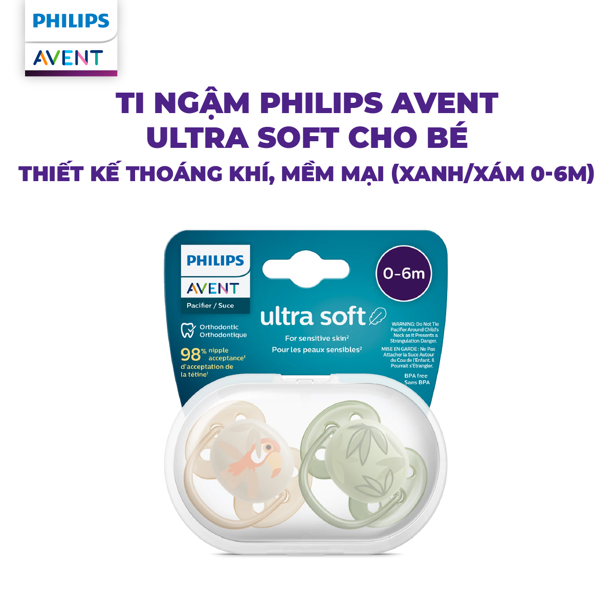 Ti Ngậm Philips Avent Ultra Soft Cho Bé (0-18M) – Thiết Kế Thoáng Khí Mềm Mại
