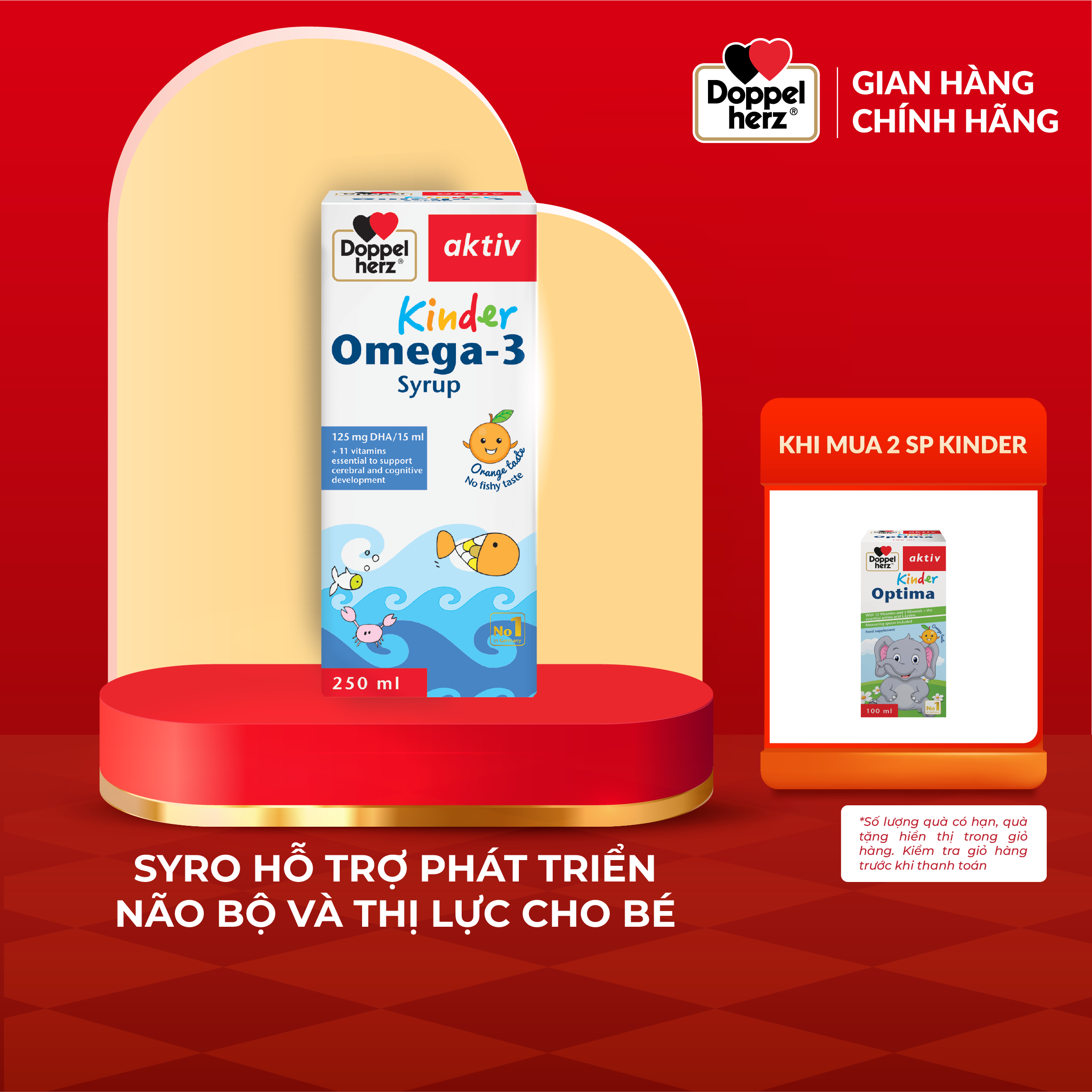 Siro omega 3 cho bé Doppelherz Kinder Omega-3 Syrup hỗ trợ phát triển não bộ và thị lực cho bé (Chai 250ml)