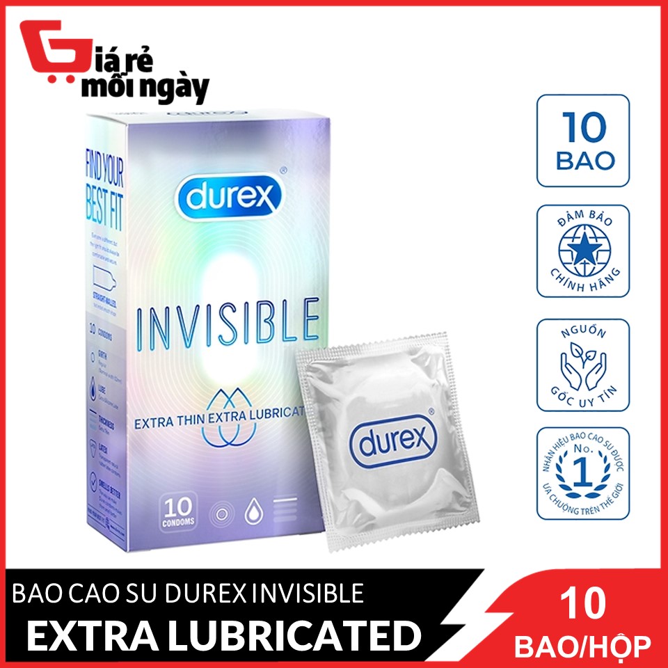 [Hcm][Hàng Chính Hãng] Bao Cao Su Durex Invisible Extra Lube (Trắng Tím) Hộp 10 Cái