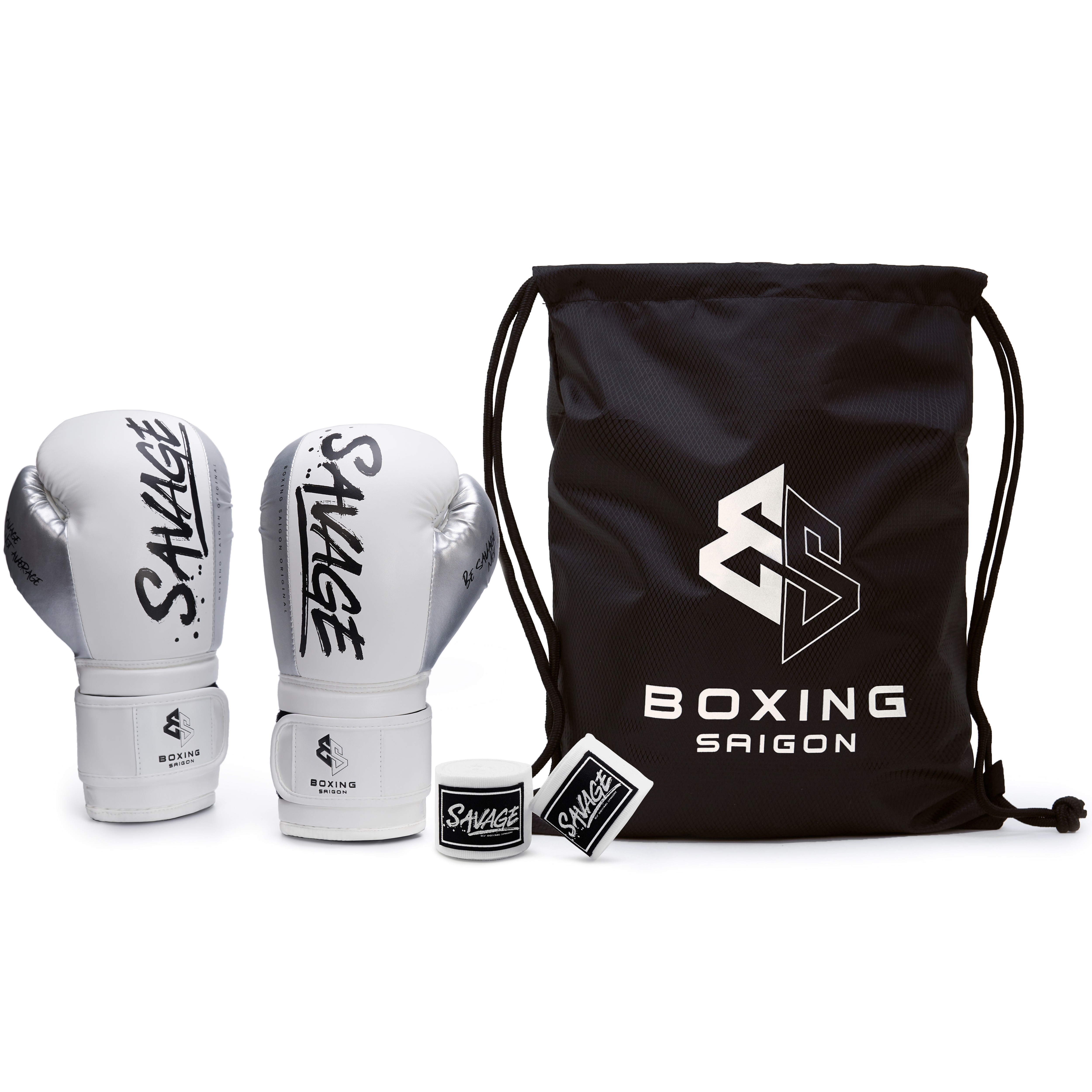 Combo Găng tay Boxing Saigon Savage - White/Black