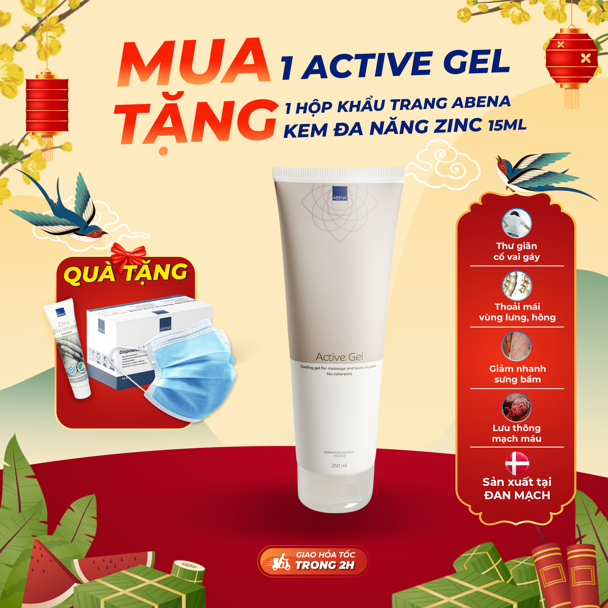 Gel xoa bóp lạnh giảm đau cơ Abena Active Gel mẫu mới - Nhập khẩu Đan Mạch - Thành phần tinh dầu thi