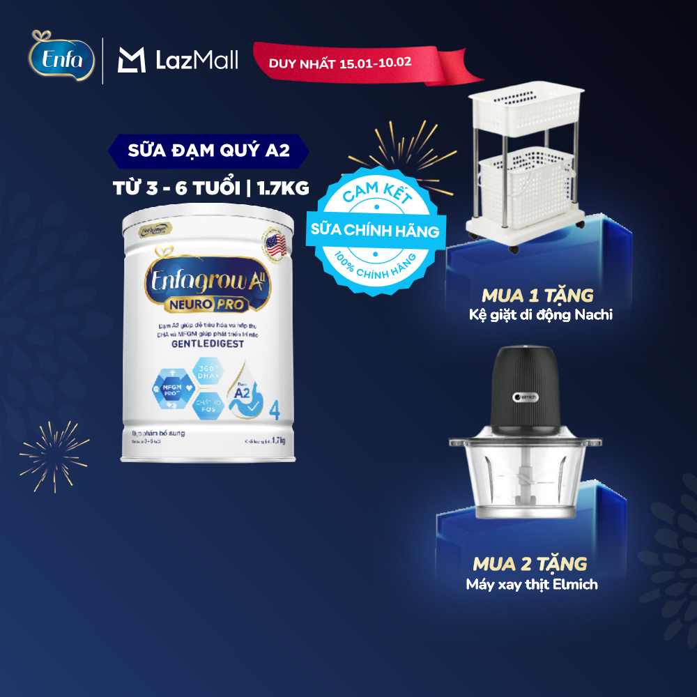 [DUY NHẤT 15/01-10/02 MUA LÀ CÓ QUÀ] Sữa bột Enfagrow A2 Neuropro 4 1.7kg giúp dễ tiêu hóa hấp t