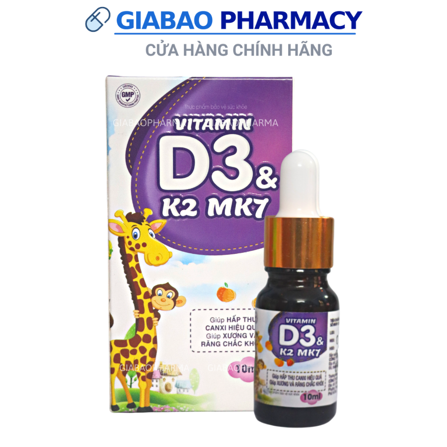 Vitamin D3 K2 Mk7 nhỏ giọt giúp bé hấp thụ canxi tăng trưởng chiều cao cân nặng chống còi xươngSuy dinh dưỡng (Lọ 10)