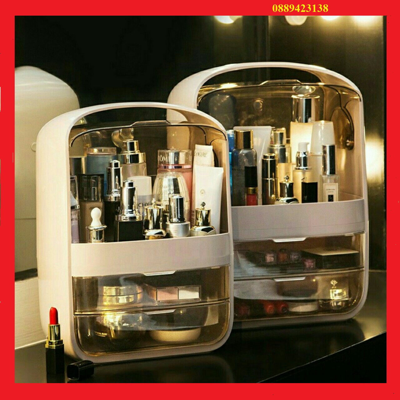 Hộp Lưu Trữ Mỹ Phẩm Siêu Đẹp Hộp Trang Điểm Pandora Nắp Và Ngăn Kéo Pha Lê Kệ Để Bàn Đựng Son Môi Chăm Sóc Da Thiết Kế Cầm Tay