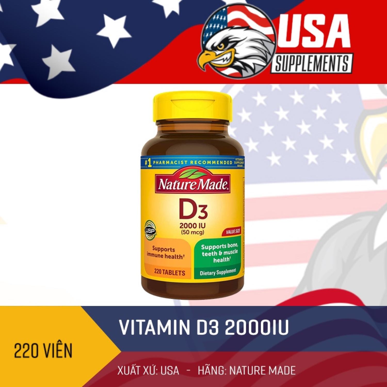 Thực phẩm sức khỏe Nature Made Vitamin D3 2000iu